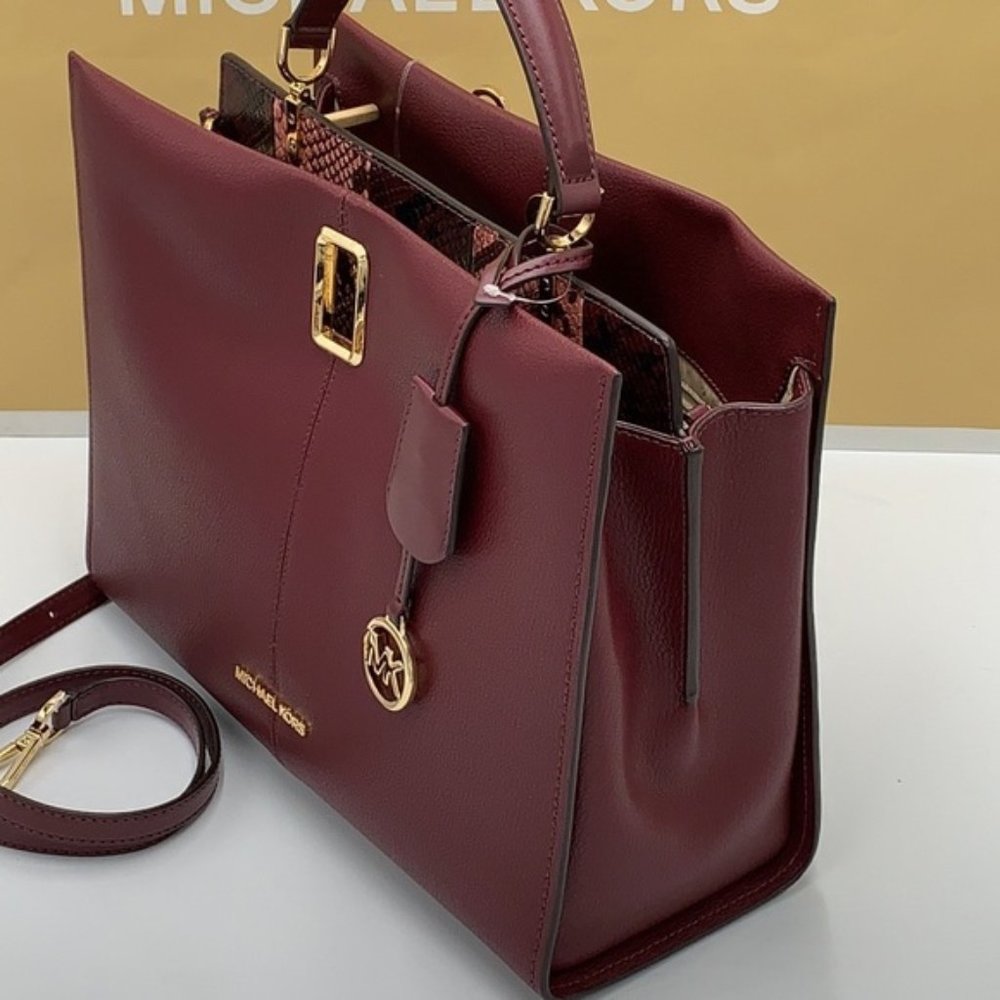 Michael Kors Penelope Large Top Handle Satchel Merlot Multi Color Leather - Picture 3 of 16
